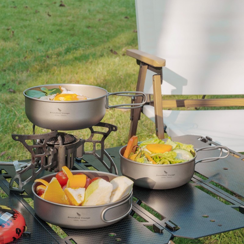 Boundless Voyage Outdoor Ultralight 3PCS Titanium Bowl Set Camping Cookware