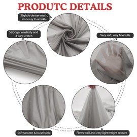 Power Mesh Fabric Superfine 4-Way Stretch Net Fabric Nylon Spandex Sheer Mesh, 1 Yards Long 60" Wide (Gray)