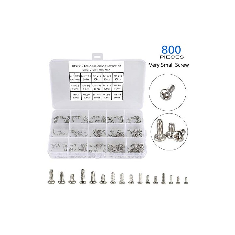 800pcs Tiny Screws for Electronics, M1/M1.2/M1.4/M1.6/M1.7 Very Small Phillips Pan