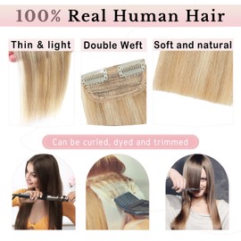 Benehair Hair Extensions for Short Hair Natural Invisible Clip in Human Hair Extensions for Women with Thinning Hair Add Hair Volume 8Inch Seamless Hair Extensions #18P613 Ash Blonde&Bleach Blonde