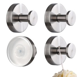 Piashow Pack of 4 Suction Cup Hooks, Bathroom Hooks, Suction Cup, Vacuum Suction Hooks, Extra Strong, Towel Holder Suction Cup for Bathroom, Kitchen (Silver)