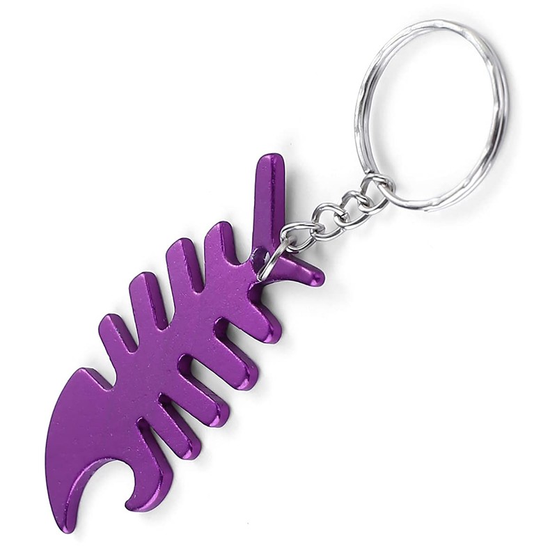 Komonee Fish Bone Purple Bottle Opener Key Chain Metal Dead
