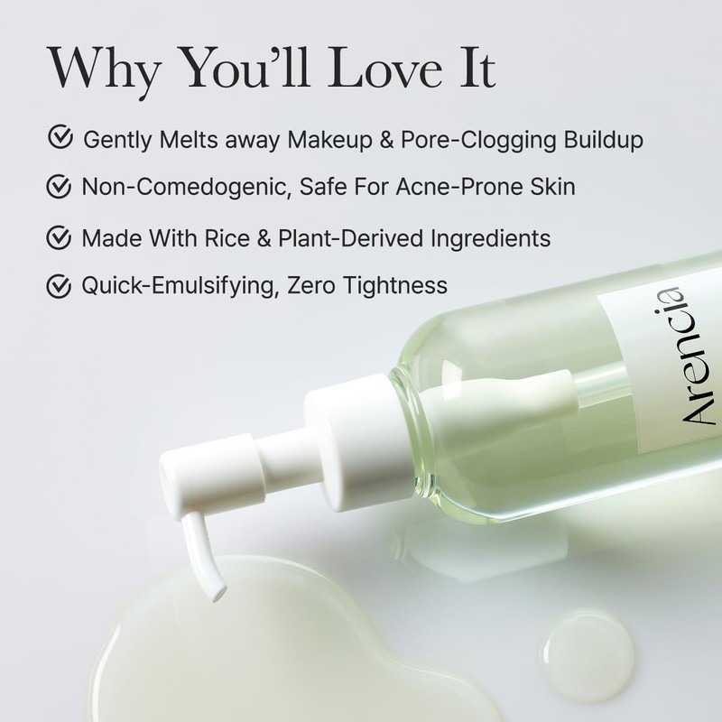 ARENCIA Pore Melt Mochi Makeup-Removing Cleansing Oil, Non-Comedogenic, Rice Amino