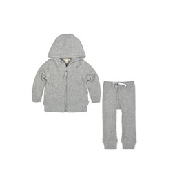 Burt's Bees Baby Baby Boys' Shirt, Top & Bottom Outfit Bundle, 100% Organic Cotton, Grey Jacket & Pant Set, 6-9 Months