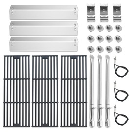 Plowo Replacement Parts for Chargriller 5050, 5650, 5072, 3001, 3008, 3030, 4000, King Griller 3008, 5252, Stainless Steel Heat Plate, Burner Tube and Ignitor, Porcelain Cast Iron Cooking Grates