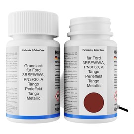 MG PRIME Autolack Lackstift Set für Ford 3RSEWWA / PN3F30 / A Tango Perleffekt/Tango Metallic Grundlack Basislack Klarlack je 50ml