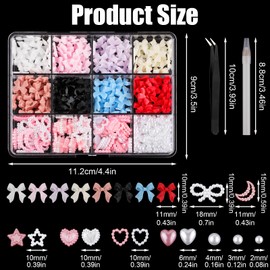 500pcs 3D Nail Charms, Assorted Color Multi Shapes Mix Bow Nail Charms Cute Pearl Heart Star Moon Bowknot Rhinestones Gems Nail Decorations with Pickup Tool for Women Girls Nail DIY Accessories