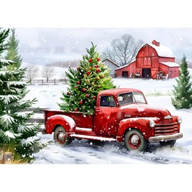 MXJSUA Red Truck Diamond Painting Kits for Adults, Christmas Tree DIY Round Diamond Gem Art Kits, Diamond Dots Drill Art kits Completes for Beginners Picture Craft for Home Wall Decor 30x40 cm