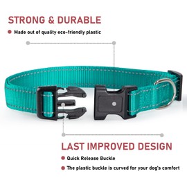 Reflective Dog Collar with Buckle Adjustable Safety Nylon Collars for Small Medium Large Dogs, Green S