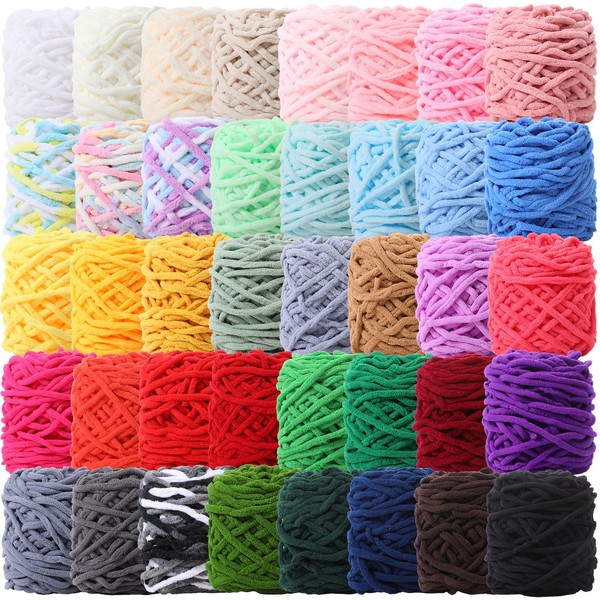 Buryeah 40 Skeins Soft Chenille Yarn 2187 Yards Blanket Yarn