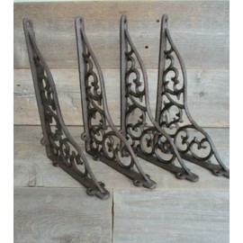 Vintage 4 LARGE Shelf Braces Wall Brackets Cast Iron Brackets Vine Garden Corbels Rustic