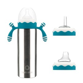 Vaso De Acero Inoxidable 3 En 1 De Lujo Para Bebés Y Niños Pequeños | Transferencia De Líquidos Sin Plástico Tóxico | Vaso Y Biberón Con Pajita | Aislamiento A Prueba De Fugas (Verde Azulado,