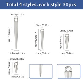 SUNNYCLUE 1 Box 120Pcs Cone Charms Long Silver Spike Charms Gothic Tibetan Vintage Circular Goth Punk Style Spikes Charm for jewellery Making Charms Women DIY Necklaces Bracelets Earring Crafting