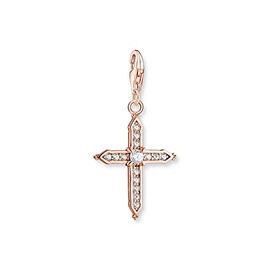 Thomas Sabo Women Charm Pendant Cross with White Stones Rose Gold 925 Sterling Silver, 18K Rose Gold Plating 1913-416-14
