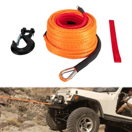 3/8" x 100ft Synthetic Winch Rope Kit, 23809 LBS Winch Rope Cable Kit w/Protective Sleeve, Winch Hook and Pull Strap, Car Tow Recovery Cable for 4WD Off-Road Vehicle Truck ATV UTV SUV (Orange)