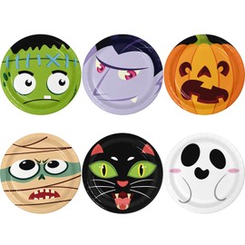 96PCS Halloween Paper Plates, Disposable Party Tableware with 6 Designs