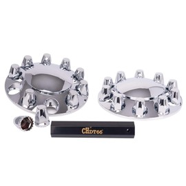 CHDT66 Complete Chrome Wheel Cover Set, 33mm Lug Nut Covers for Semi Trucks, 2 Front Axle Wheel Covers w/Removable Hub Caps for Trucks, Dome Top, Screw On