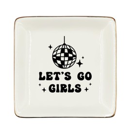 WODMIS Western Cowgirl Ceramic Jewelry Tray Dish, Pink Cowgirls Jewelry Plate, Let's Go Black Cowgirls Disco Ball Ring Trinket Dish, Cowgirl Birthday Gift For Women Cowgirls Ssp