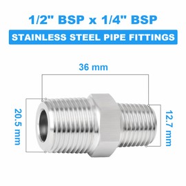 ERGAOBOY 5 Pcs 1/2" x 1/4" BSP Male Cold Heading Male Reducing Hex Fittings, Stainless Steel 304 Pipe Fittings Fittings