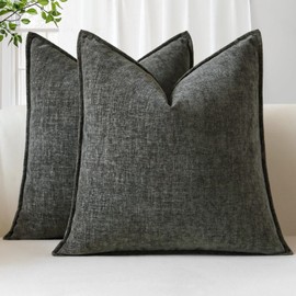 Sungeek Set of 2 Soft Chenille Cushion Covers 40x40cm Square Decorative Throw Pillow Covers with Stitched Edge Solid Dyed Pillow Cases Covers for Home Decor Couch Sofa Bed Living Room, Dark Grey