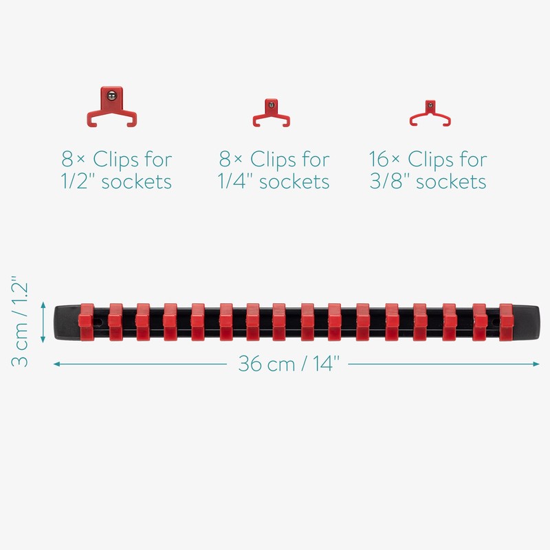 Navaris Magnetic Socket Holder (36 cm Long) for 16 x