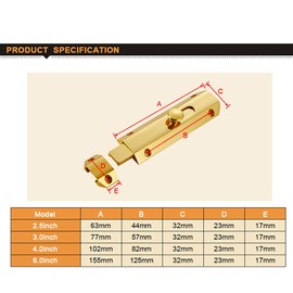 2.5 Inch Polished Brass Door Bolt,Sliding Door Latch Safety Internal Doors Lock for Bathrooms Bedrooms Cupboards
