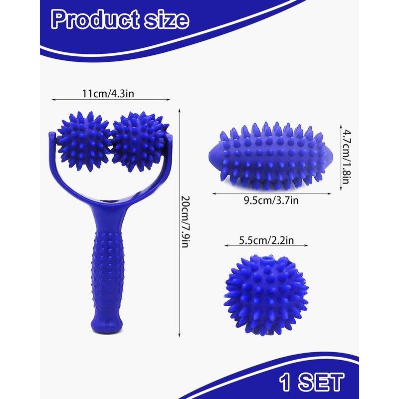 TPZORJX Massageroller Mit Griff,Auswechselbare Massage Roller mit 3 Igelball Massageball,Selbstmassagerolle,Massagegerät