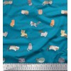 Soimoi Blue Heavy Canvas Fabric Musical Notes & Cat Animal