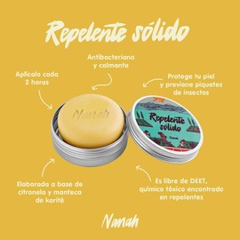NANAH EN SÓLIDO Repelente Natural en Barra con Aceite de Romero y Citronela I Protección contra los Mosquitos y Garrapatas I Sin DEET I Sin Plástico, Ecológico, Biodegradable, Libre de Crueldad y Vegano I 80 gr.