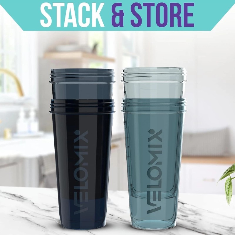 Velomix 4Pack, 28 oz Protein Shaker Bottles for Protein Mixes,