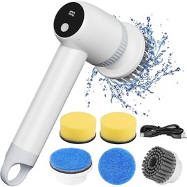 Electric Spin Scrubber, Cordless Bathroom Scrubber Cleaning Brush with LED Display & 2 Mode Speeds, Replaceable Portable Power Shower scrubbers for Cleaning Tub Tile Sink Floor Window