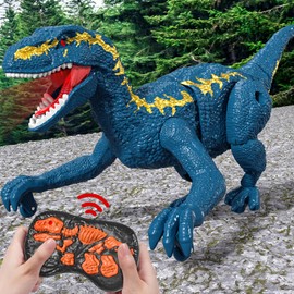 TEMI Remote Control Dinosaur Toy for Boys 3+, Rc Jurassic Velociraptor with Electric Skills, Sounds and Lights, Rechargeable Electric Dino Robot Gift for Kids