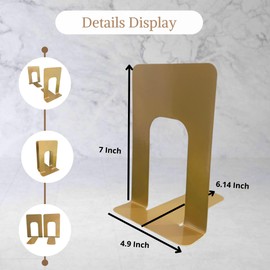 Alessk Gold Book end, Heavy Duty Bookends, Bookends for Shelves, Metal Book Ends for Heavy Books, Decorative Book stoppers, Home Decor or Office, Book Ends for Shelves, Gold 3 Pairs o 6 Pieces.