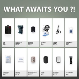 ASA Techmed Survival First Aid Kit/IFAK Trauma Kit with CPR Mask with Valves, Essential Gear for Preppers, Campers, Hunters, Bikers, Hikers, EMTs, Climbers, Military Personnel (Black)