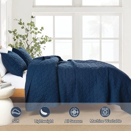 DJY Oversized California Cal King Size Quilt Bedding Sets with Pillow Shams, Navy Blue Lightweight Soft Bedspread Coverlet Bed Cover, All Season Spring Summer, 3 Pieces, 112 X104 inches