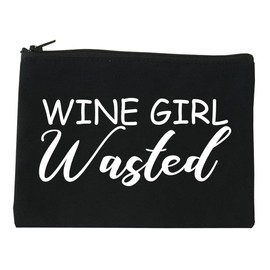 Wine Girl Wasted Funny Bachelorette Bridesmaid Cosmetic Makeup Bag Black Large