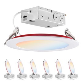 PARMIDA (6 Pack) 6 Inch 2HR Fire Rated LED Recessed Light, ETL, 5 Color Selectable 2700/3000/3500/4000/5000K, 12W Dimmable Ultrathin Canless Wafer Slim Panel Downlight, Wet/IC Rated, No Tenmat Needed