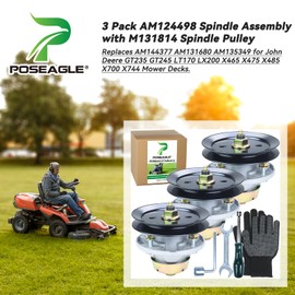 POSEAGLE 3 Pack AM124498 Spindle Assembly with M131814 Spindle Pulley Replaces AM131680 AM135349 for John Deere GT235 GT245 LT170 LX200 X465 X475 X485 X700 X744 Lawn Tractors