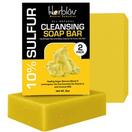 Cleansing 10% Sulfur Soap Bar for Face & Body – Natural Shine Control Facial Cleanser for Acne, Oily Skin – Made in USA Healing Skincare Wash with Lemongrass, Tea Tree Oil, Vitamin E, Coconut Milk
