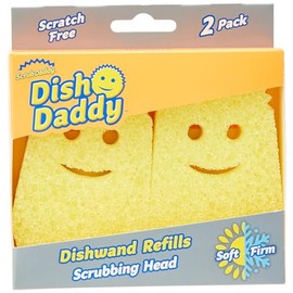 Scrub Daddy Dish Wand Scrubbing Brush Replacement Heads, Soap Dispensing Dish Brushes, Texture Changing Washing Up Sponges, Detachable Dish Daddy Head Sponge Refills, Yellow 2 Pack