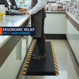 FEATOL Anti Fatigue Mat Industrial, Ergonomic Standing Floor Mat for Work for Stand -Safety Support for Leg & Back Pain(Yellow Border, 20" x 39", 1PC)