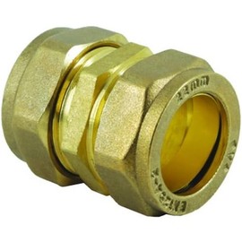 22mm Brass Compression Coupler Straight for Copper, Plastic Pipe WRAS & BS Approved for Hot Cold Water Heating Cooling (Pack of 1)