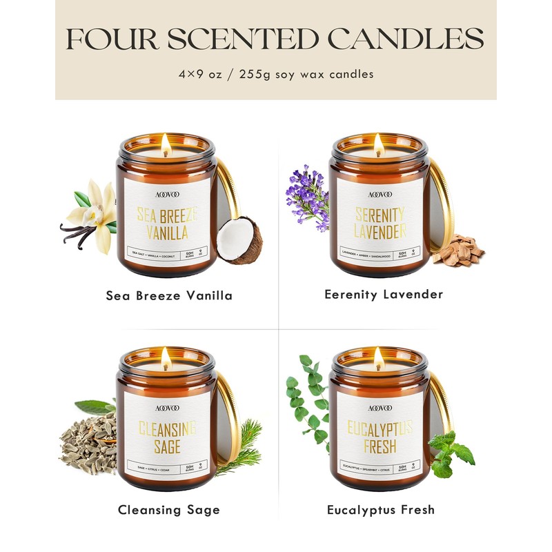 AOOVOO Scented Candles - 4PC Candle Set, 36 oz Soy