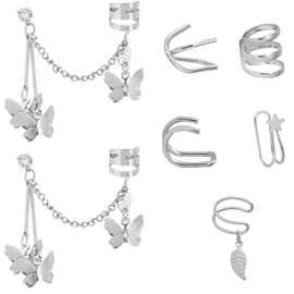 Stocking Stuffers for Teens Ear Cuffs for Women Non Piercing Cartilage Clip On Earrings Set Adjustable Ear Cuffs Earrings Set Stainless Steel Helix Ear Clip for Teen Girls (Ear cuffs set A)