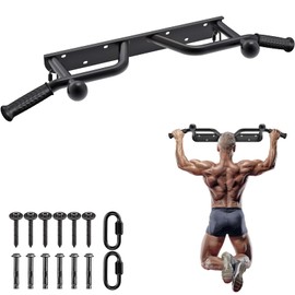 SELEWARE Heavy Duty Wall Mounted Doorway Pull Up Bar Fully Welded Multifunctional Chin Up Bar with with Resistance Band Hooks & Ball Finger Training, 500LB Capacity Support Beam or Joist Mount