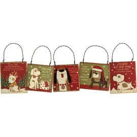 Primitives by Kathy 110005 Sassy Dogs Ornament Set of 5, Wood, Paper, Wire