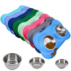 Juqiboom Dog Bowls 2 Stainless Steel Bowl for Pet Water and Food Feeder with Non Spill Skid Resistant Silicone Mat for Pets Puppy Small Medium Cats Dogs