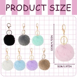 AYNKH 8 Pcs Pom Pom Keyrings, Fluffy Keyring Keychain, Fluffy Pom Pom Balls Soft Plush Key Ring, Bag Accessories, Faux Fur Balls Pendant Keychain Decoration for Woman Girls Gifts