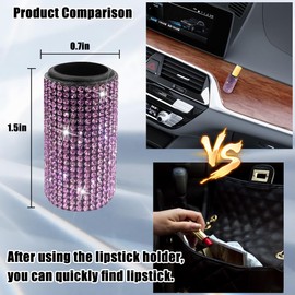 AICEL Bling Car Chapstick Holder, 2PCS Crystal Rhinestone Strong Adhesive Vehicles Upright Lip Balm Holder, Sparkling Automotive Interior Decorations Accessories, Universal for SUV, Truck(Purple)