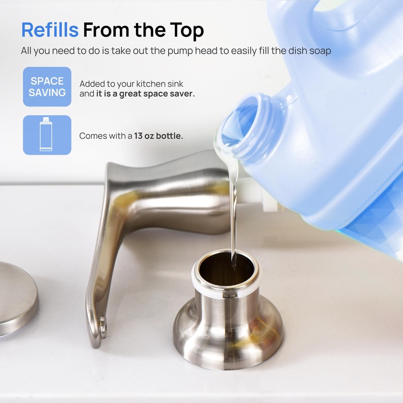 GAGALIFE Kitchen Sink Soap Dispenser - Brushed Nickel Sink Soap